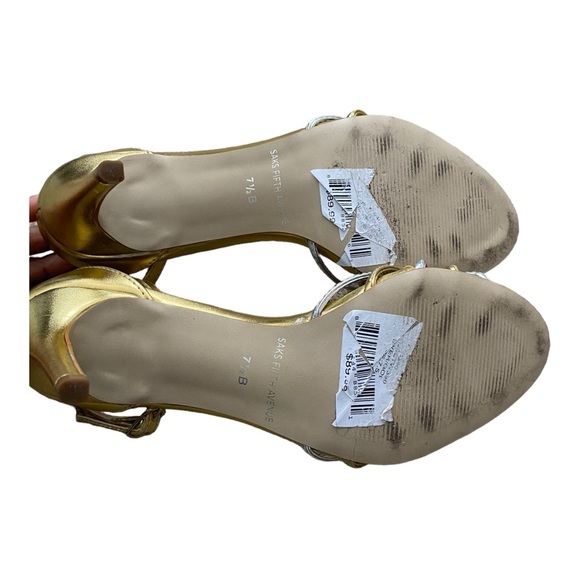 SAKS FIFTH AVENUE Susan Metallic Ankle Strap Sandals Size 7.5 - Picture 6 of 8